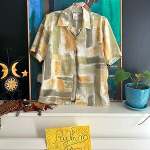 Chagall Elegant Abstract Women's Blouse in Green and Yellow 12